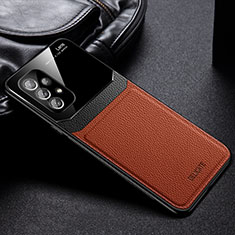 Custodia Silicone Morbida In Pelle Cover con Magnetico FL1 per Samsung Galaxy A73 5G Marrone