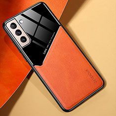 Custodia Silicone Morbida In Pelle Cover con Magnetico M01 per Samsung Galaxy S21 5G Arancione