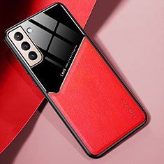 Custodia Silicone Morbida In Pelle Cover con Magnetico M01 per Samsung Galaxy S22 5G Rosso