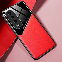 Custodia Silicone Morbida In Pelle Cover con Magnetico per Huawei Honor 90 Pro 5G Rosso