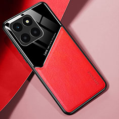 Custodia Silicone Morbida In Pelle Cover con Magnetico per Huawei Honor X6a Rosso