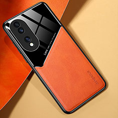 Custodia Silicone Morbida In Pelle Cover con Magnetico per Huawei Honor X7b Arancione