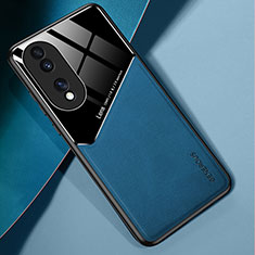 Custodia Silicone Morbida In Pelle Cover con Magnetico per Huawei Honor X7b Blu