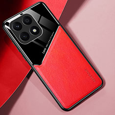 Custodia Silicone Morbida In Pelle Cover con Magnetico per Huawei Honor X8a 4G Rosso