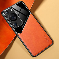 Custodia Silicone Morbida In Pelle Cover con Magnetico per Huawei P60 Arancione