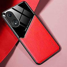 Custodia Silicone Morbida In Pelle Cover con Magnetico per Oppo A38 Rosso