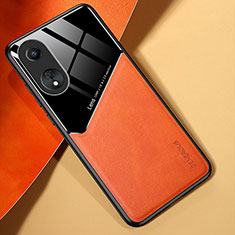 Custodia Silicone Morbida In Pelle Cover con Magnetico per Oppo A58 4G Arancione