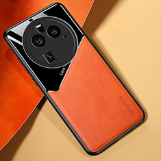 Custodia Silicone Morbida In Pelle Cover con Magnetico per Oppo Find X6 5G Arancione