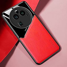 Custodia Silicone Morbida In Pelle Cover con Magnetico per Oppo Find X6 5G Rosso