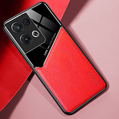 Custodia Silicone Morbida In Pelle Cover con Magnetico per Oppo Reno8 Pro 5G Rosso