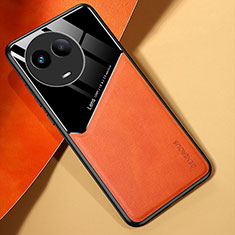 Custodia Silicone Morbida In Pelle Cover con Magnetico per Realme 11 5G Arancione