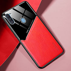 Custodia Silicone Morbida In Pelle Cover con Magnetico per Samsung Galaxy A11 Rosso