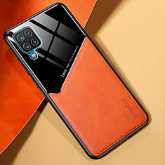 Custodia Silicone Morbida In Pelle Cover con Magnetico per Samsung Galaxy A12 Arancione