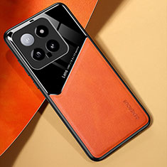 Custodia Silicone Morbida In Pelle Cover con Magnetico per Xiaomi Mi 14 Pro 5G Arancione