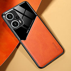 Custodia Silicone Morbida In Pelle Cover con Magnetico per Xiaomi Poco F5 5G Arancione