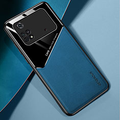Custodia Silicone Morbida In Pelle Cover con Magnetico per Xiaomi Poco M4 Pro 4G Blu