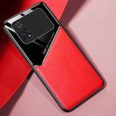 Custodia Silicone Morbida In Pelle Cover con Magnetico per Xiaomi Poco M4 Pro 4G Rosso