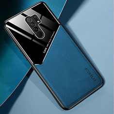 Custodia Silicone Morbida In Pelle Cover con Magnetico per Xiaomi Redmi 9 Blu