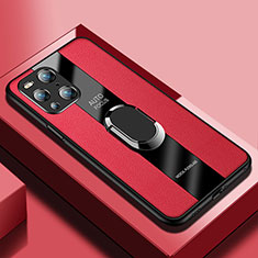 Custodia Silicone Morbida In Pelle Cover con Magnetico S01 per Oppo Find X3 Pro 5G Rosso