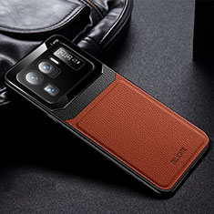 Custodia Silicone Morbida In Pelle Cover con Magnetico S01 per Xiaomi Mi 11 Ultra 5G Marrone