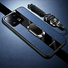 Custodia Silicone Morbida In Pelle Cover con Magnetico S01 per Xiaomi Mi 13 5G Blu
