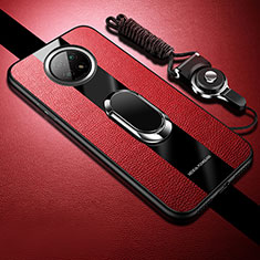 Custodia Silicone Morbida In Pelle Cover con Magnetico S01 per Xiaomi Redmi Note 9 5G Rosso
