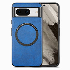 Custodia Silicone Morbida In Pelle Cover con Magnetico S01D per Google Pixel 8 5G Blu