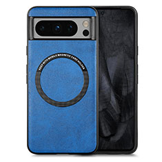 Custodia Silicone Morbida In Pelle Cover con Magnetico S01D per Google Pixel 8 Pro 5G Blu