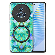 Custodia Silicone Morbida In Pelle Cover con Magnetico S01D per Huawei Honor Magic5 5G Verde