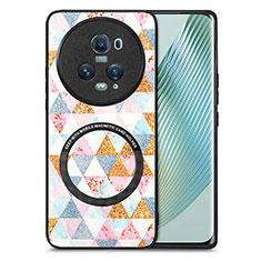 Custodia Silicone Morbida In Pelle Cover con Magnetico S01D per Huawei Honor Magic5 Pro 5G Bianco