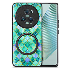 Custodia Silicone Morbida In Pelle Cover con Magnetico S01D per Huawei Honor Magic5 Pro 5G Verde