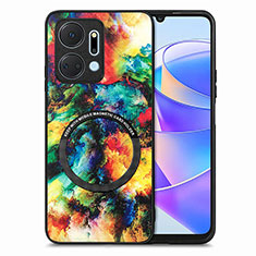 Custodia Silicone Morbida In Pelle Cover con Magnetico S01D per Huawei Honor X7a Multicolore