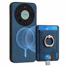 Custodia Silicone Morbida In Pelle Cover con Magnetico S01D per Huawei Mate 60 Blu