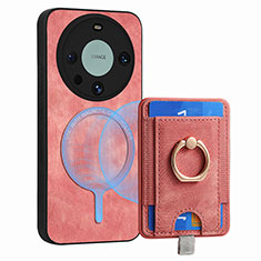 Custodia Silicone Morbida In Pelle Cover con Magnetico S01D per Huawei Mate 60 Oro Rosa