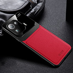 Custodia Silicone Morbida In Pelle Cover con Magnetico S02 per Xiaomi Mi 11 Pro 5G Rosso