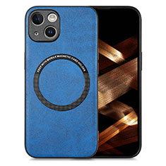 Custodia Silicone Morbida In Pelle Cover con Magnetico S02D per Apple iPhone 13 Blu