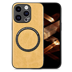 Custodia Silicone Morbida In Pelle Cover con Magnetico S02D per Apple iPhone 13 Pro Max Giallo