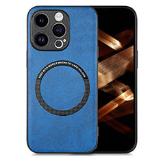 Custodia Silicone Morbida In Pelle Cover con Magnetico S02D per Apple iPhone 14 Pro Blu