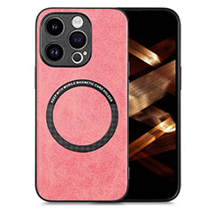 Custodia Silicone Morbida In Pelle Cover con Magnetico S02D per Apple iPhone 14 Pro Max Rosa