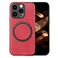 Custodia Silicone Morbida In Pelle Cover con Magnetico S02D per Apple iPhone 14 Pro Rosso