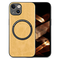 Custodia Silicone Morbida In Pelle Cover con Magnetico S02D per Apple iPhone 15 Plus Giallo