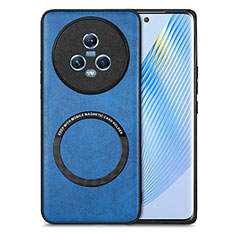 Custodia Silicone Morbida In Pelle Cover con Magnetico S02D per Huawei Honor Magic5 5G Blu