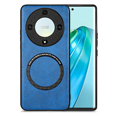 Custodia Silicone Morbida In Pelle Cover con Magnetico S02D per Huawei Honor Magic5 Lite 5G Blu