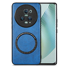 Custodia Silicone Morbida In Pelle Cover con Magnetico S02D per Huawei Honor Magic5 Pro 5G Blu