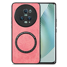 Custodia Silicone Morbida In Pelle Cover con Magnetico S02D per Huawei Honor Magic5 Pro 5G Rosa