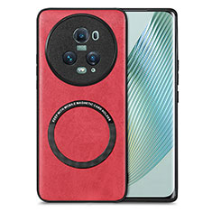 Custodia Silicone Morbida In Pelle Cover con Magnetico S02D per Huawei Honor Magic5 Pro 5G Rosso