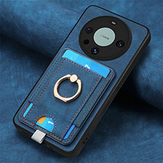 Custodia Silicone Morbida In Pelle Cover con Magnetico S02D per Huawei Mate 60 Pro Blu