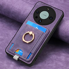 Custodia Silicone Morbida In Pelle Cover con Magnetico S02D per Huawei Mate 60 Pro+ Plus Viola