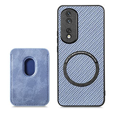 Custodia Silicone Morbida In Pelle Cover con Magnetico S03D per Huawei Honor 80 Pro 5G Blu