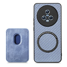 Custodia Silicone Morbida In Pelle Cover con Magnetico S03D per Huawei Honor Magic5 5G Blu
